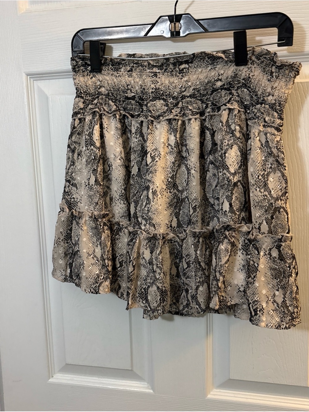 Altar'd State Black & Cream Snake Print Ruffle Mini Skirt